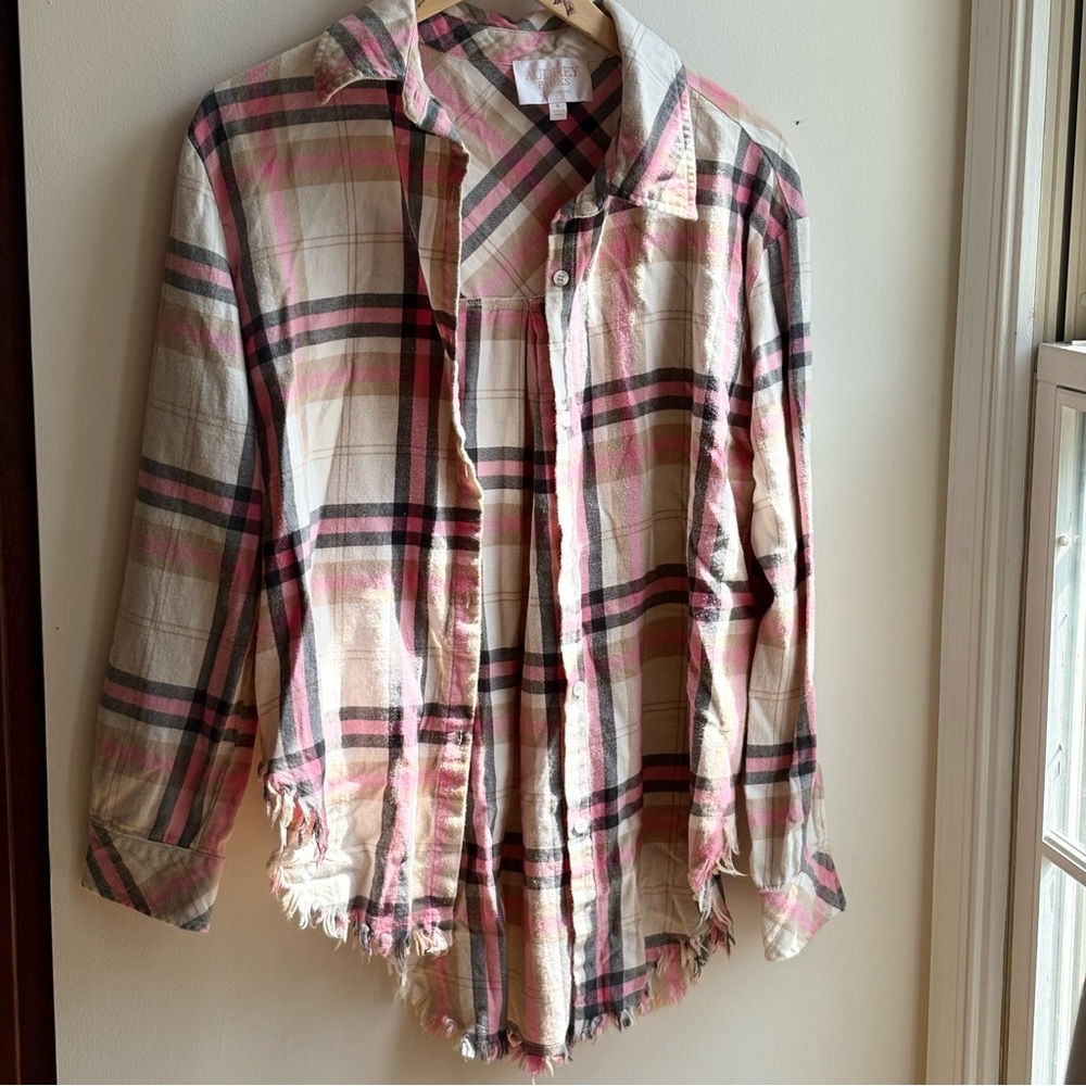 Plaid Women’s Flannel Style Shirt in Pink and Cream